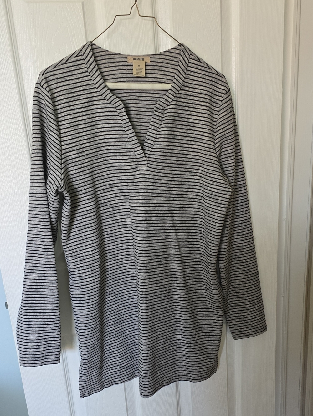 Duluth Trading Black & Gray Striped V-Neck Tunic